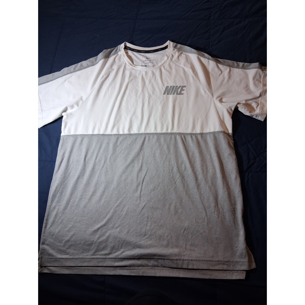 Nike Dri-FIT Mens Colorblock Training Shirt White Grey Large Standard Fit